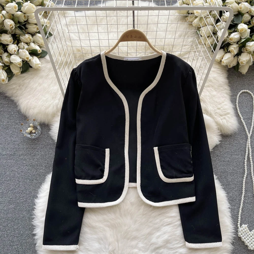 

Autumn and Winter New French Korean Retro Wear Senior Sense of Long-sleeved Small Incense Wind Short Jacket