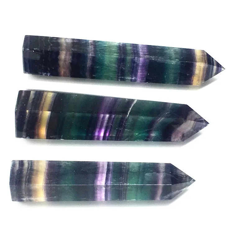 

Wholesale Natural Colorful Healing Crystal wands points Terminated Rainbow fluorite obelisk