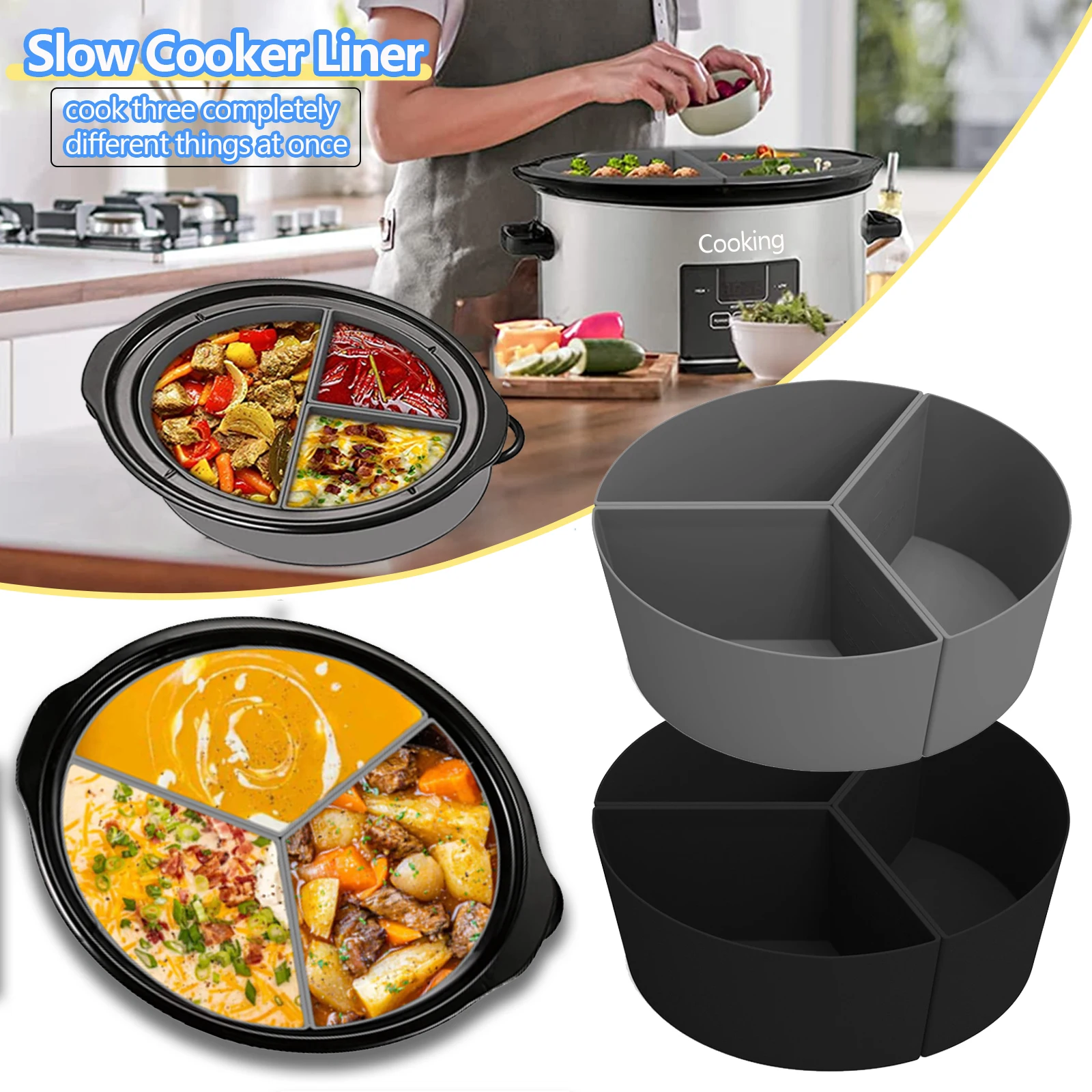 

New Reusable Slow Cooker Divider Liner Kitchen Cooking Silicone Divider Liner Leakproof Mat Dishwasher Safe HomeKitchen Supplies