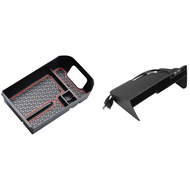

2 Pcs Center Console Storage Box Armrest Box Organizer Black & Red