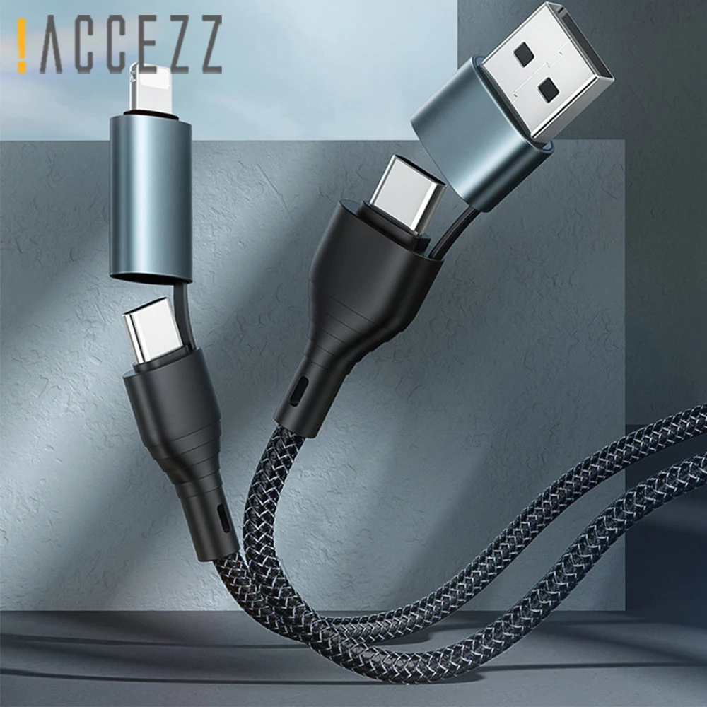 

!ACCEZZ 4 in 1 60W USB C to USB Type C Cable PD USB Charger Cable For iPhone Xiaomi Samsung 3A Fast Charging 8pin Data Cord Wire