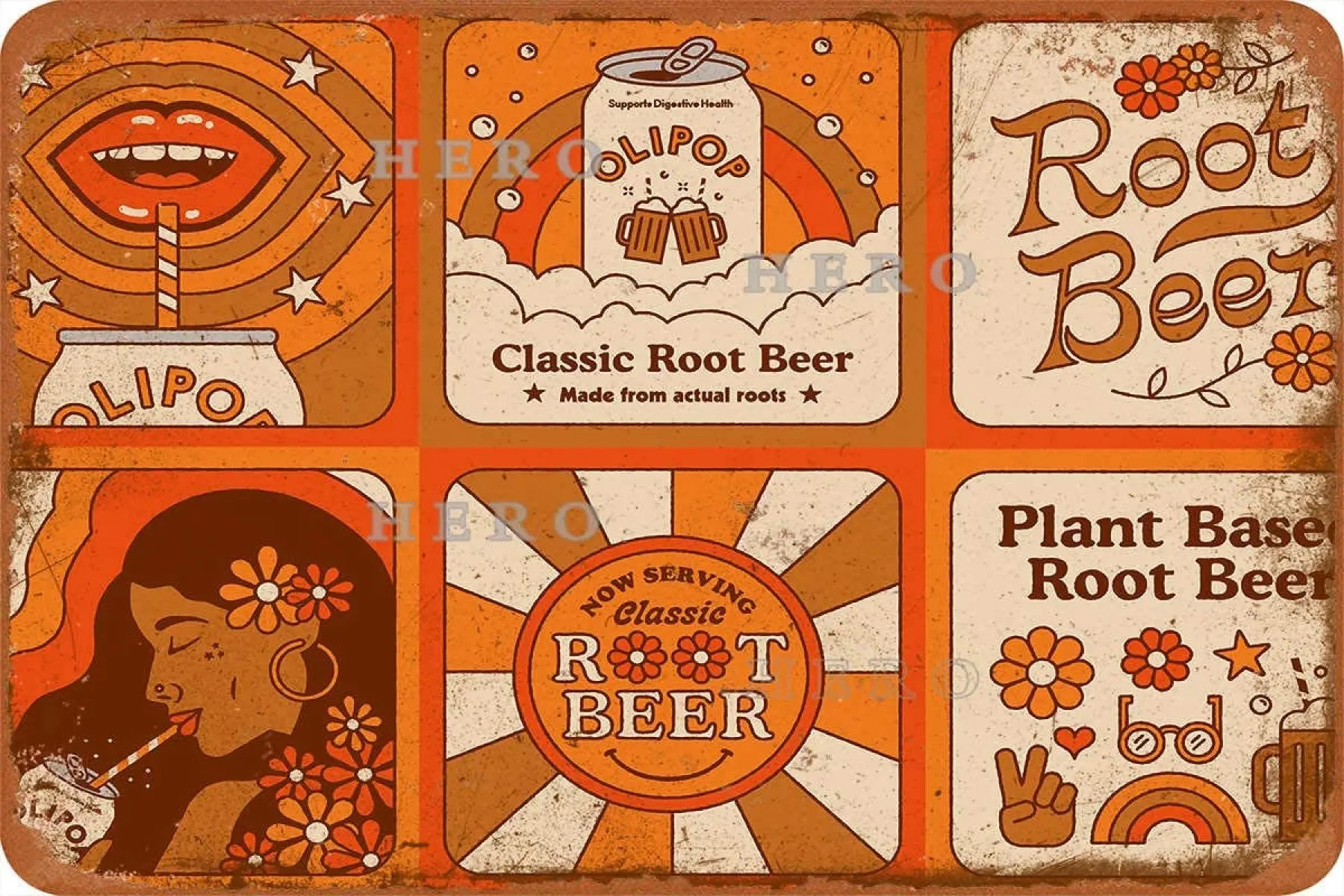 

OLIPOP ROOT BEER Vintage Tin Sign Art Iron Painting Rusty Poster Decoration Aluminum plaque