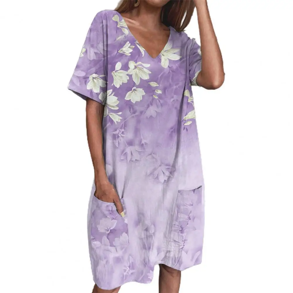 

Модное платье с V-образным вырезом, пуловер свободного кроя, женское платье с цветочным принтом, элегантное женское вечернее платье с V-образ...