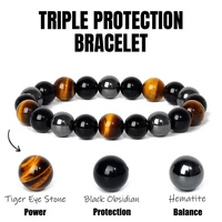 natural black obsidian hematite tiger eye beads bracelets men for magnetic health protection women soul jewelry pulsera hombre