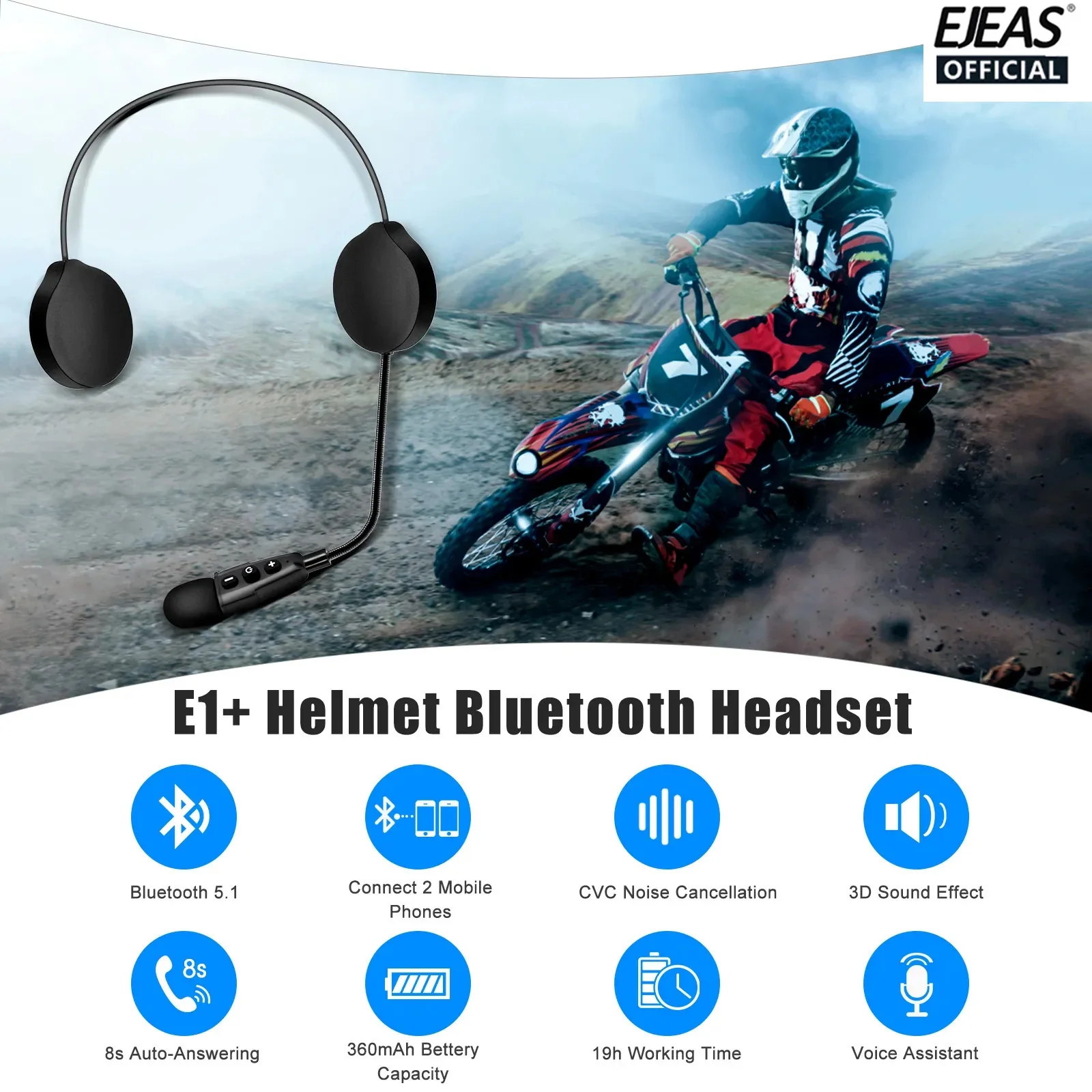 

Беспроводная Bluetooth-гарнитура EJEAS E1+ Для Мотоциклетных Шлемов С Дополнительным Пультом Дистанционного Управления Для Ра...