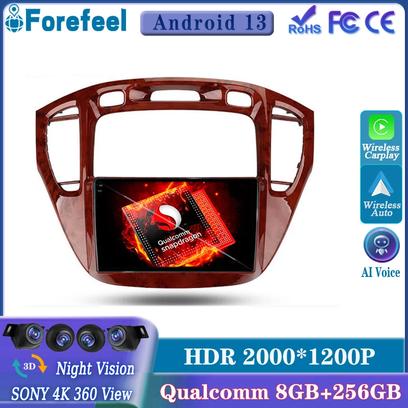 

Android13 Qualcomm For Toyota Highlander 1 XU20 2001 - 2007 Bluetooth 8 core CPU HDR QLED Screen Dash Cam Auto Radio Stereo WIFI