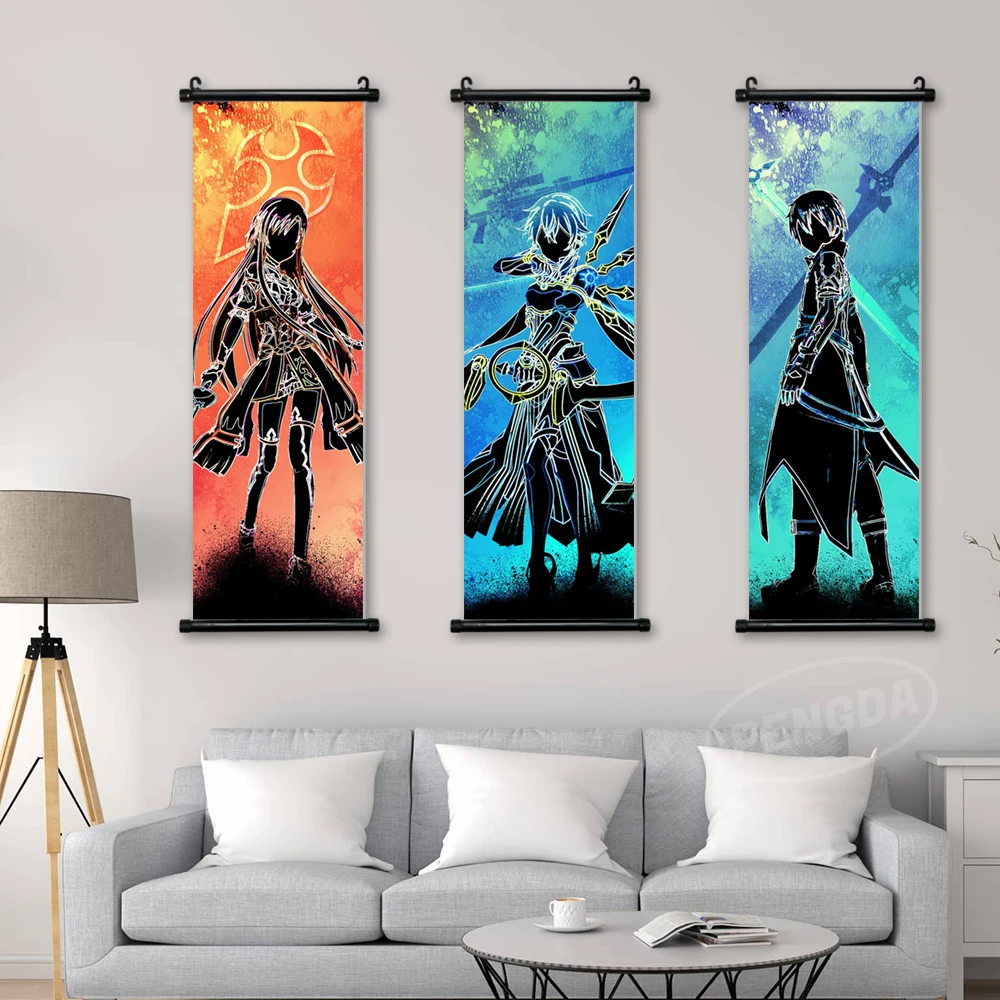 

Home Decor Prints Sword Art Online Wall Artwork Poster Kirigaya Kazuto Canvas Pictures Scroll Hanging Anime Painting Living Room
