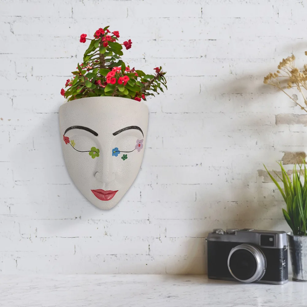 Creative Resin Face Flowerpot Resin Courtyard Decoration Wall-hanging Flowerpot Indoor Outdoor Garden Wall Decoration images - 6