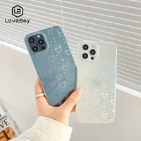 lovebay fashion gradient laser love heart phone case for iphone 13 12 11 pro max xs max xr x 7 8 plus se 2020 transparent cover