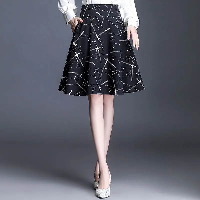 

Женская юбка с высокой талией, Повседневная Свободная трапециевидная Юбка До Колена с цветочным принтом, весна-осень 2023