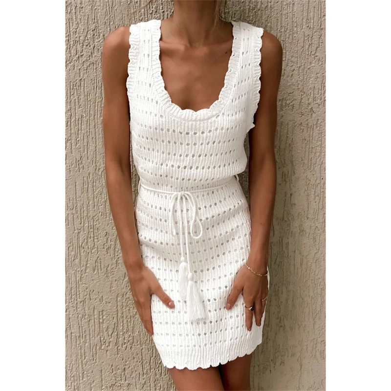 

2022 New Crochet white Mini Beach Dress sexy women Bikini swimwear Bathing suit Cover-ups Beachwear