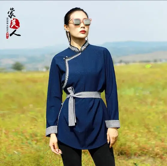 Chinese Mongolian Robe Women's Blouse Modern Ethnic Style Bottoming Shirt Long