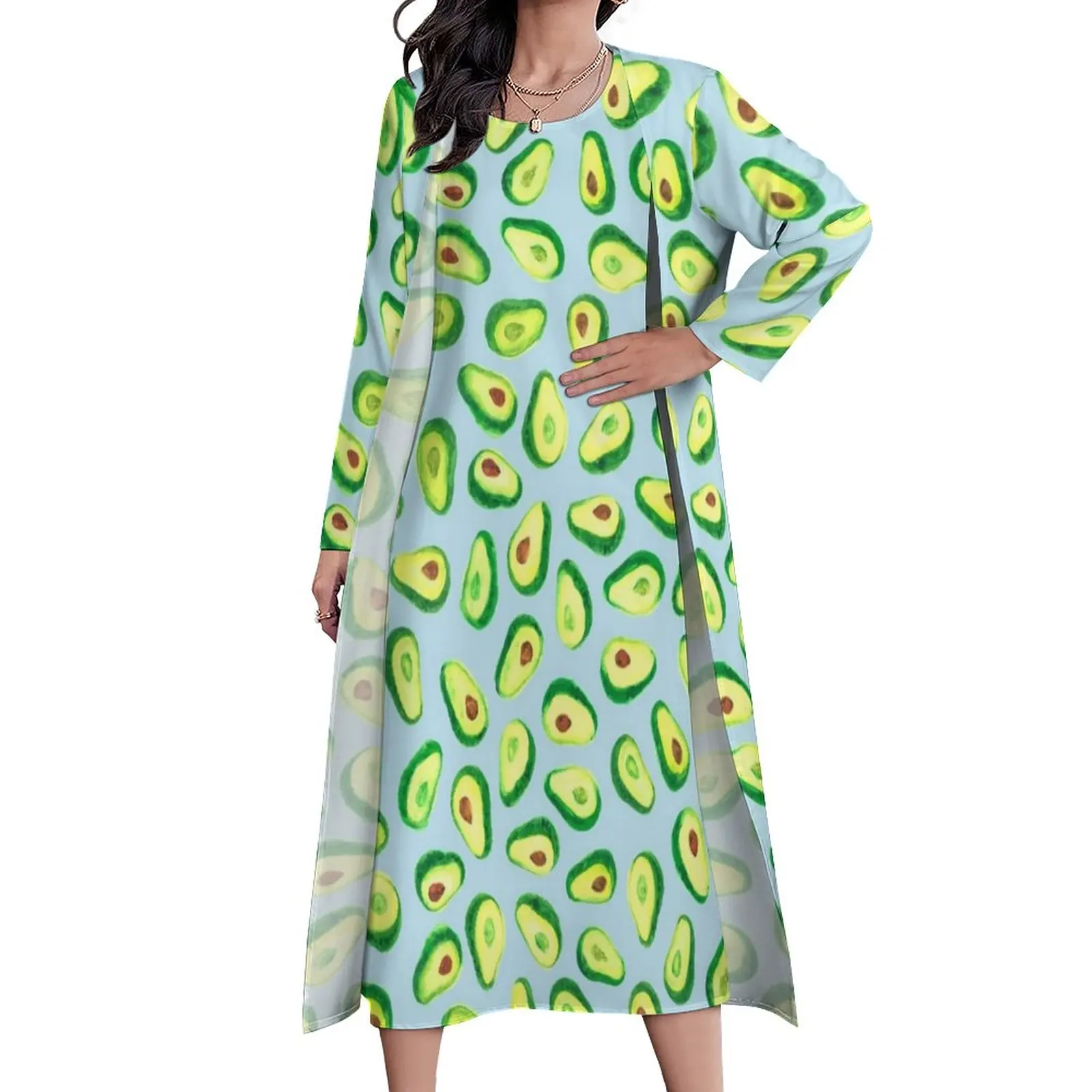 

Женское Макси-Платье с принтом авокадо и надписью Love