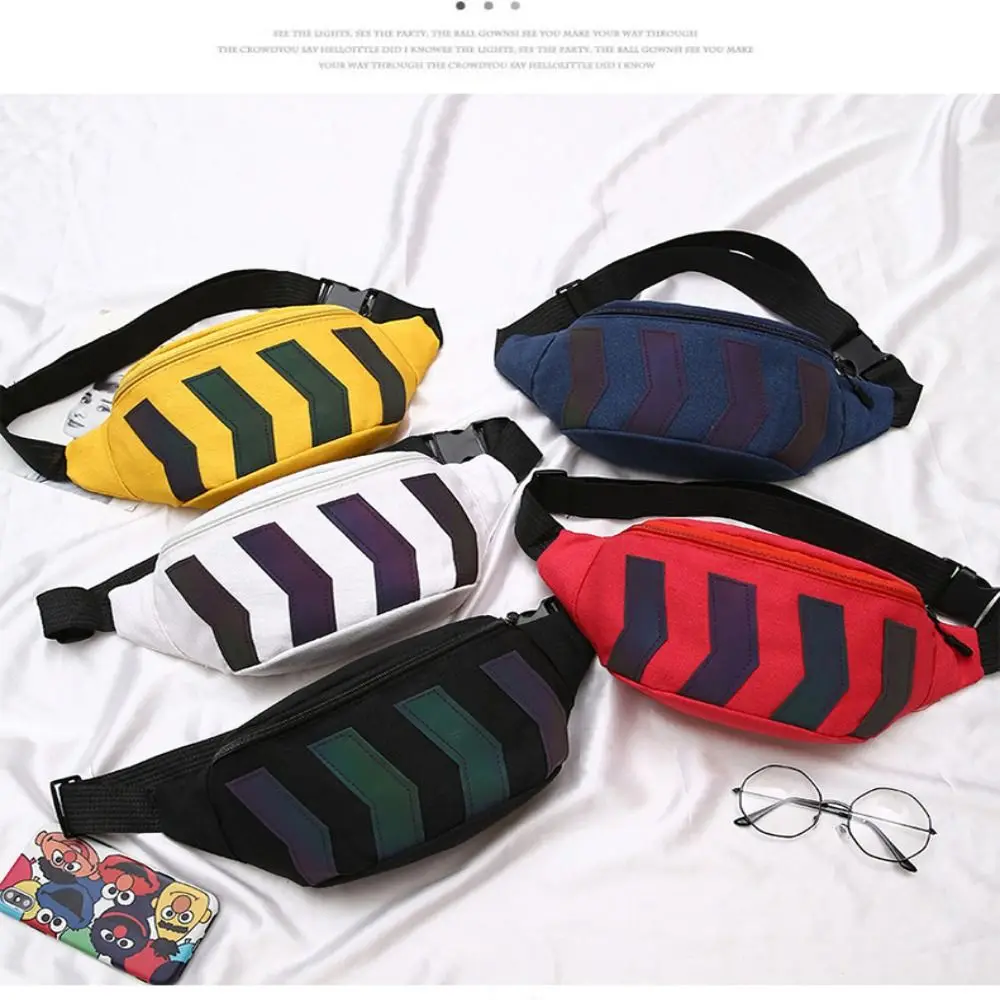 

with Earphone Hole Reflective Canvas Waist Bag Fashionable Light Reflective Strip Canvas Environmentally Friendly Camping