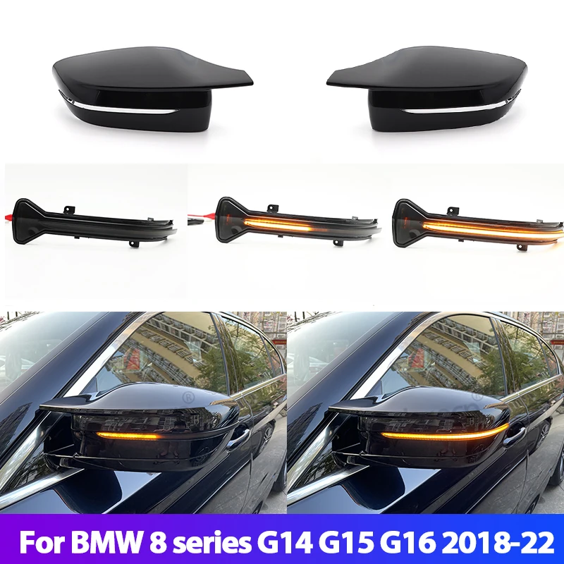 

For BMW 8 series G14 G15 G16 840i 2018-2022 Side Mirror Indicator LED Dynamic Turn Signal Light Blinker + Mirror Cover