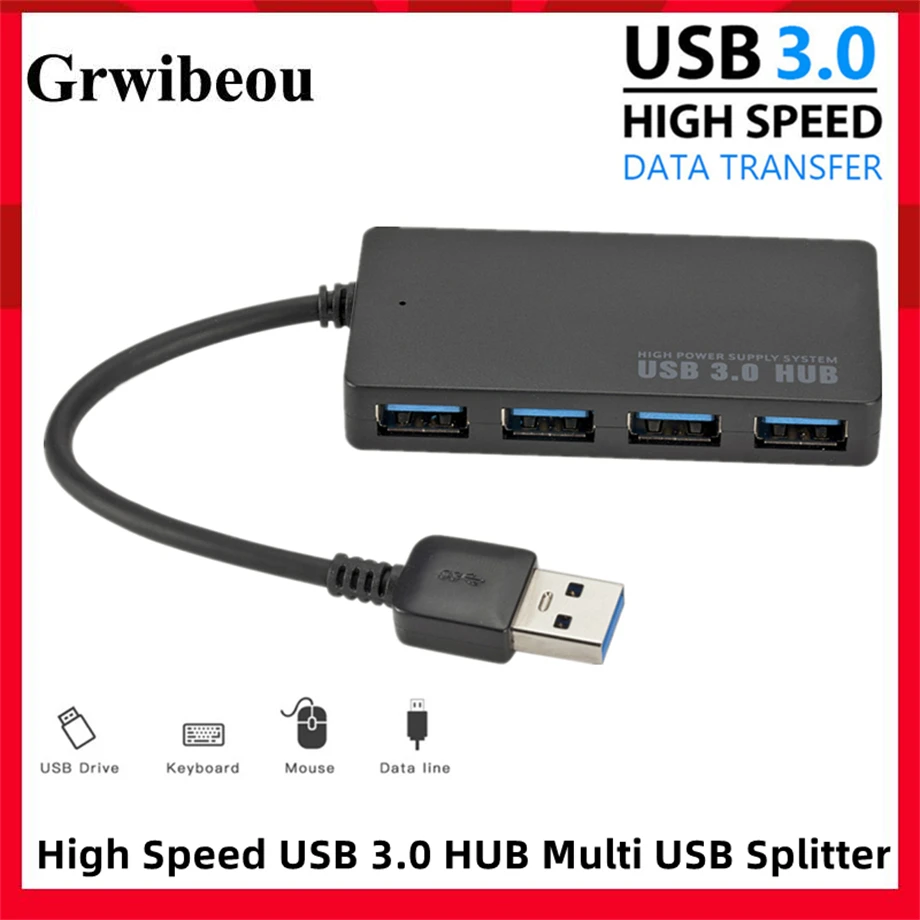 

GRWIBEOU High Speed USB 3.0 HUB Multi USB Splitter 4 Ports Expander Multiple USB Expander Computer Accessories For Laptop PC