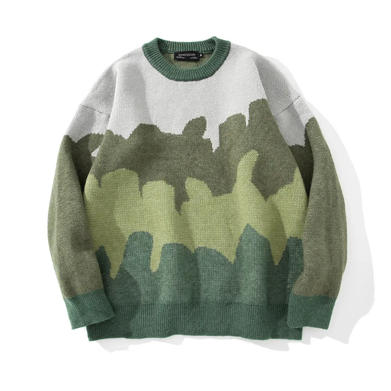 2022 New Fashion Camouflage Stylish Oversize Men Jumper Knitted Sweater Harajuku Outdoor Knitwear Round Neck Women Pullover