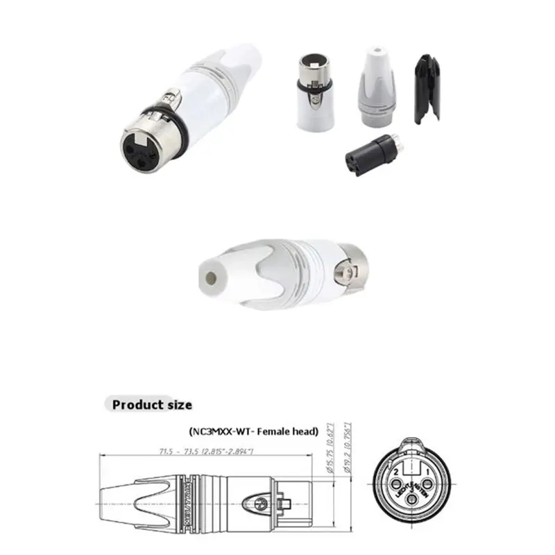 Фото Новинки: DIY-разъем для микрофонного кабеля, белый XLR-штекер, 3-контактный, посеребренный, гнездовой, Neutrik NC3FXX-WT, для аудио. №4