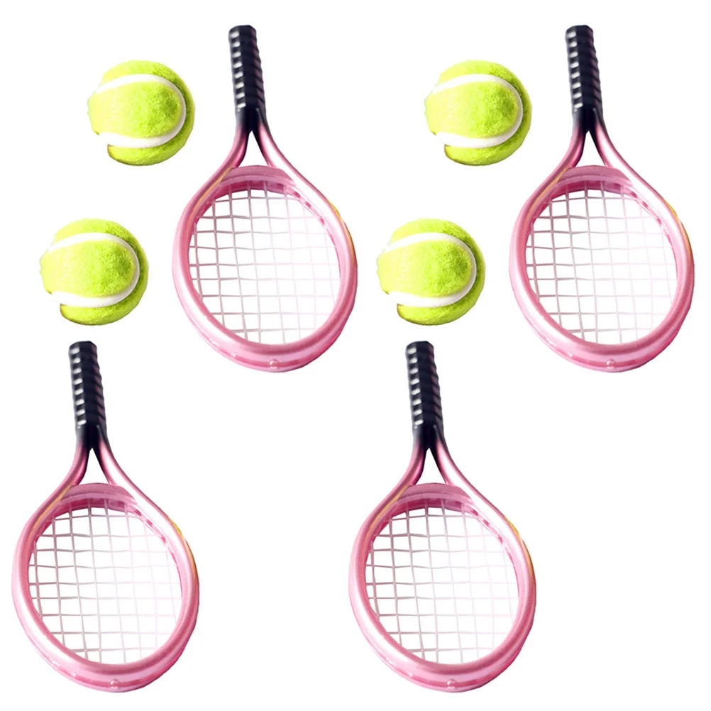 

4 Sets of Miniature Tennis Racket Mini Tennis Balls and Rackets Ornamental Tennis Racket Models