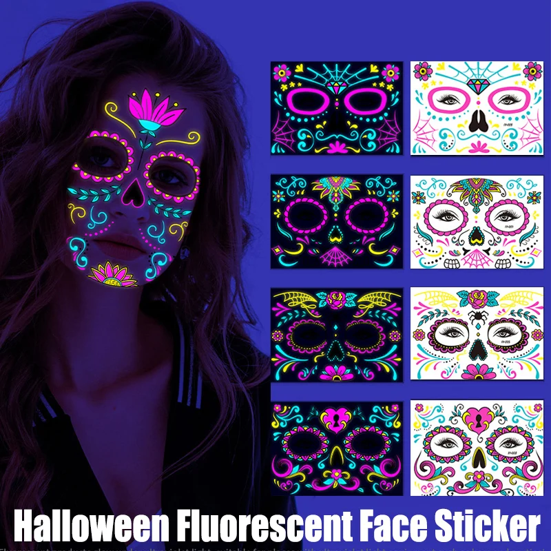 

Halloween Face Decoration Tattoo Stickers Face Art Fluorescent Decal Festival Party Glowing Waterproof Temporary Face Sticker