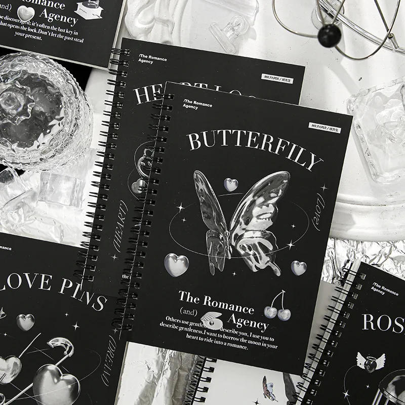 

50 Sheet Retro Notebook American Butterfly Heart Lock Notepad Lovely Horizontal Inner Page Scrapbook Journal Student Supplies