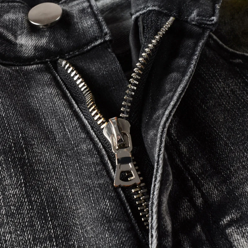 High Street Fashion Men Jeans Retro Black Gray Stretch Skinny Fit Ripped Jeans Men Painted Designer Hip Hop Brand Pants Hombre