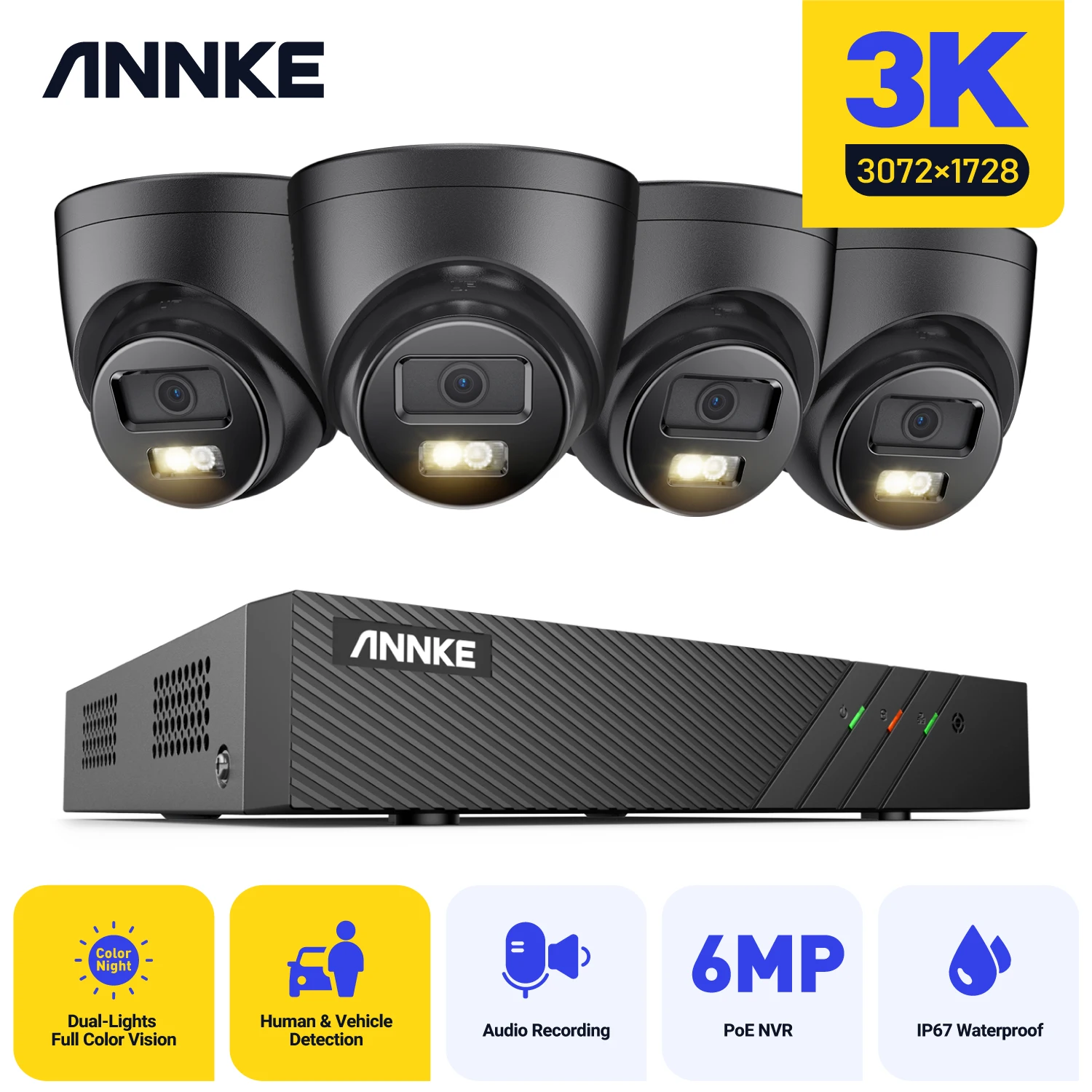 Annke 3K 5Mp Ultra Hd Poe Sistema Di Videosorveglianza 8Ch Nvr Recorder 3K Telecamere Di Sicurezza Cctv Kit Smart Dual Lights Ip Camera