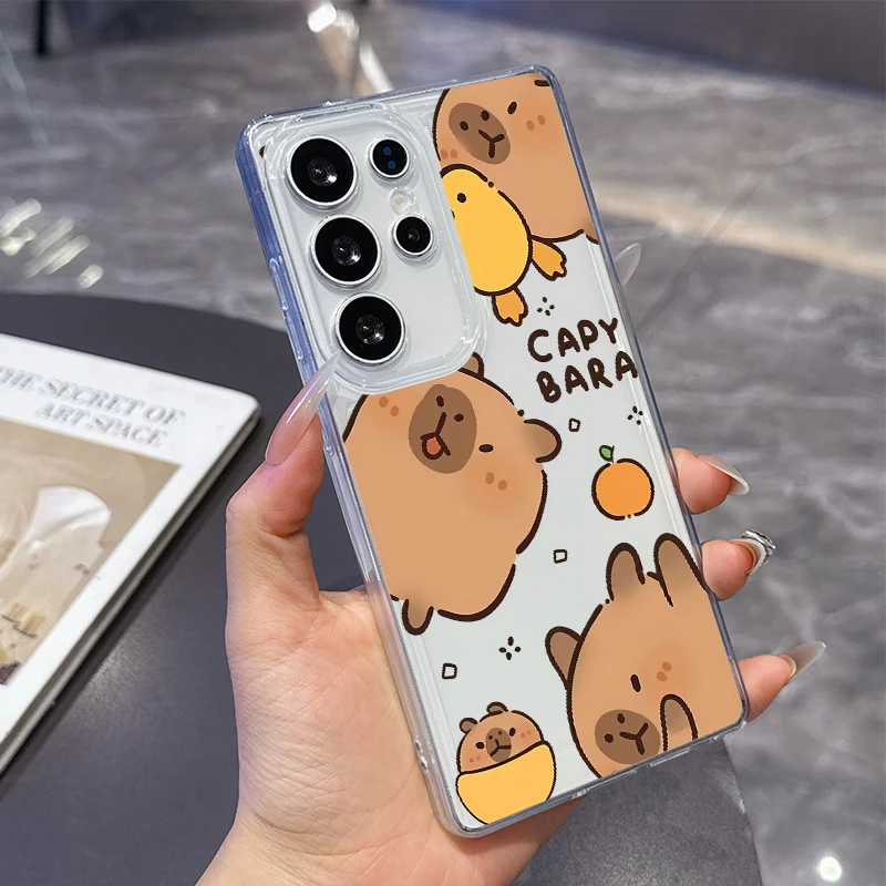 Фото Прозрачный мягкий чехол Orange Starlight Cute Bear для Samsung Galaxy S25 Ultra S20 FE S21 S22+ S23 Plus S24 S26 Edge №2