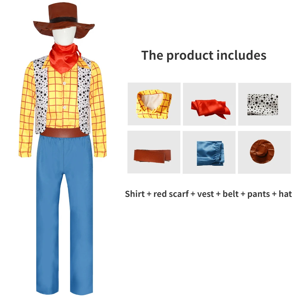 Мультяшная история фильма косплей костюм Вуди Маскировка наряд для мужчин