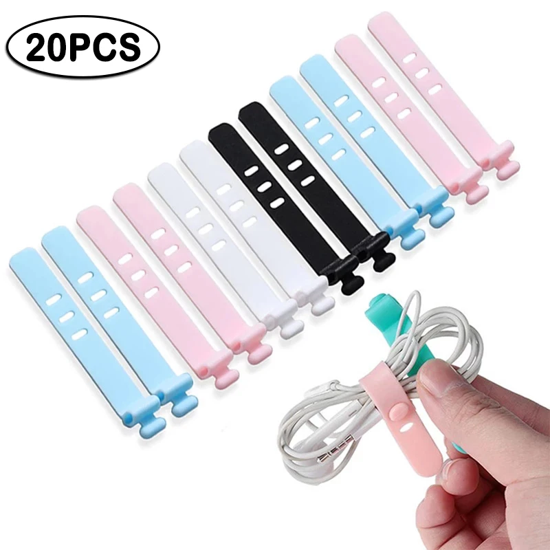

20PCS Cable Winder Organizer Silicone Earphone Clips Wire Cord Management Buckle Straps Cellphone Accessories Organization