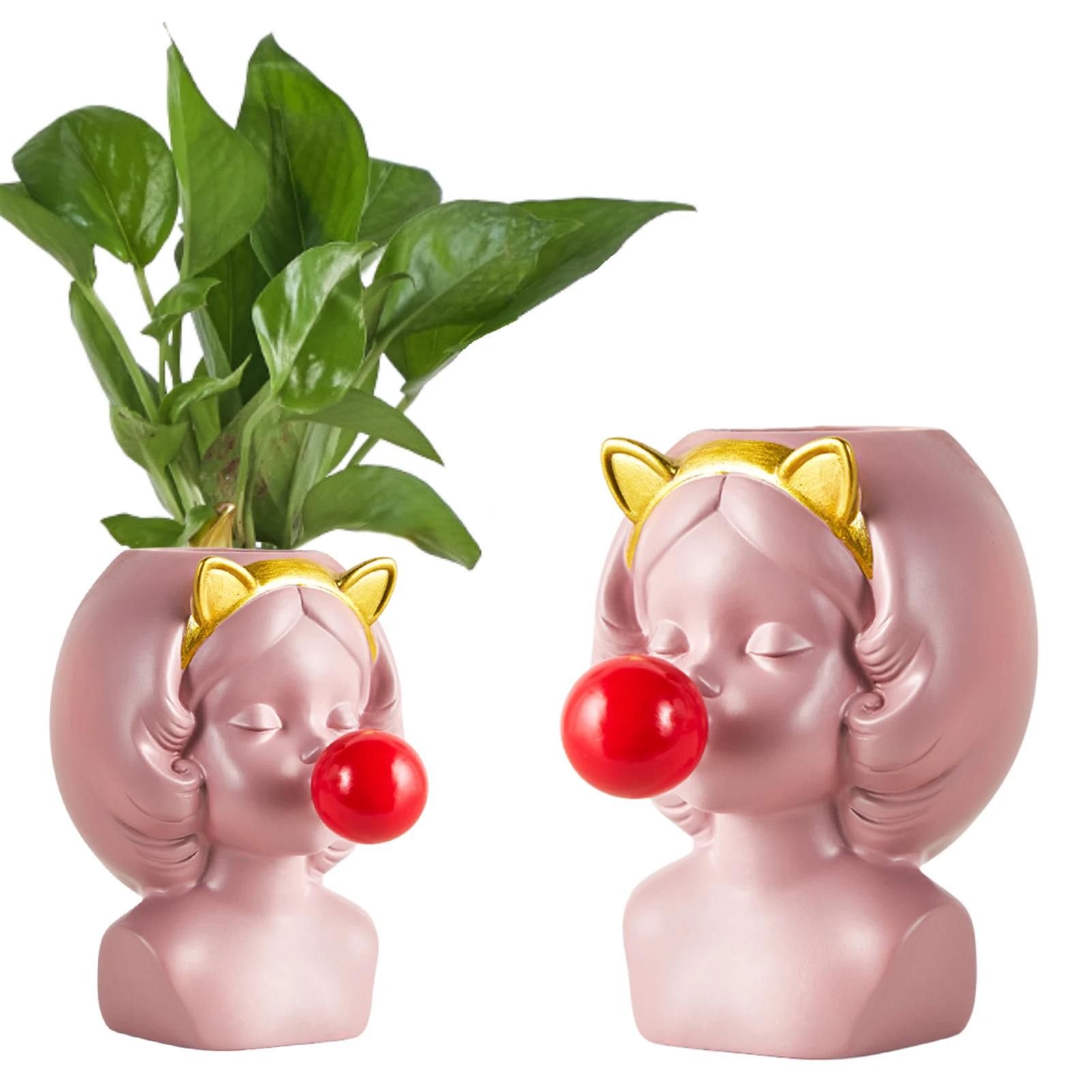 

Cactus Planters With Drainage Hole Bubble-Blowing Girl Flower Pot Face Flower Pot Head Planter For Home Garden Decor
