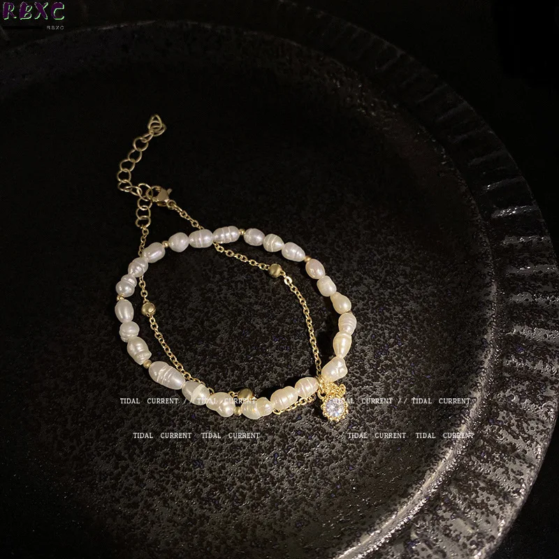 

RBXC Double Layer Bracelet Women's Light Luxury High-grade Pearl Bracelet Summer Cold Wind Versatile Bracelet