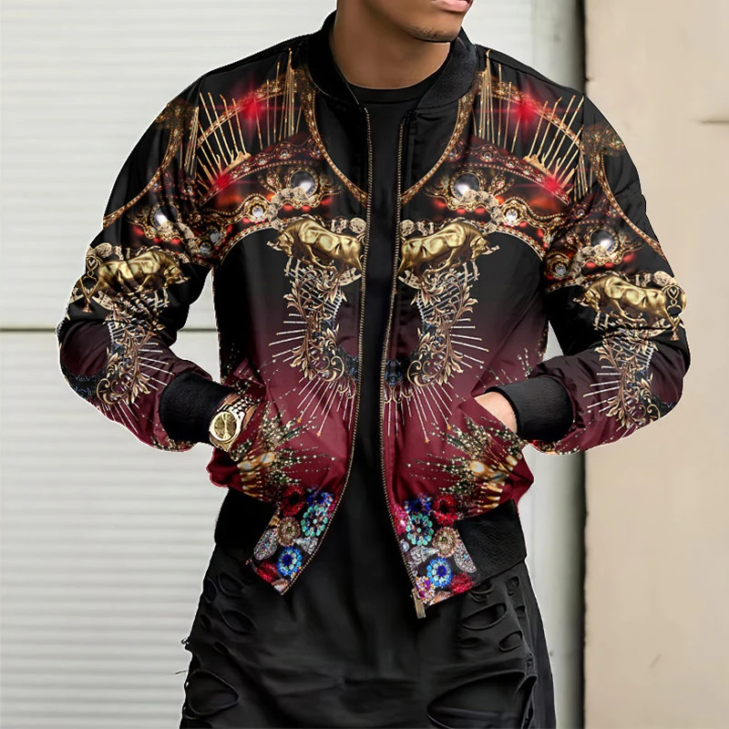 

Casual Pattern Print Slim Jackets Top Men New Autumn Winter Long Sleeve O Neck Outwear Coat Fashion 2022 Zipper Cardigan New