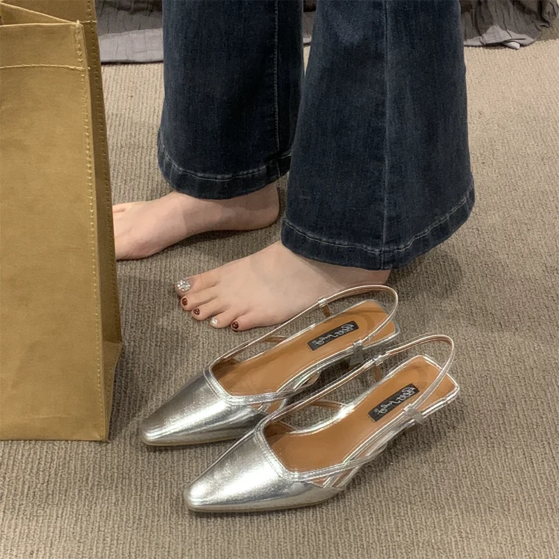 

Сандалии Женские однотонные на тонком каблуке, повседневные туфли с открытым носком, весна-лето 2023