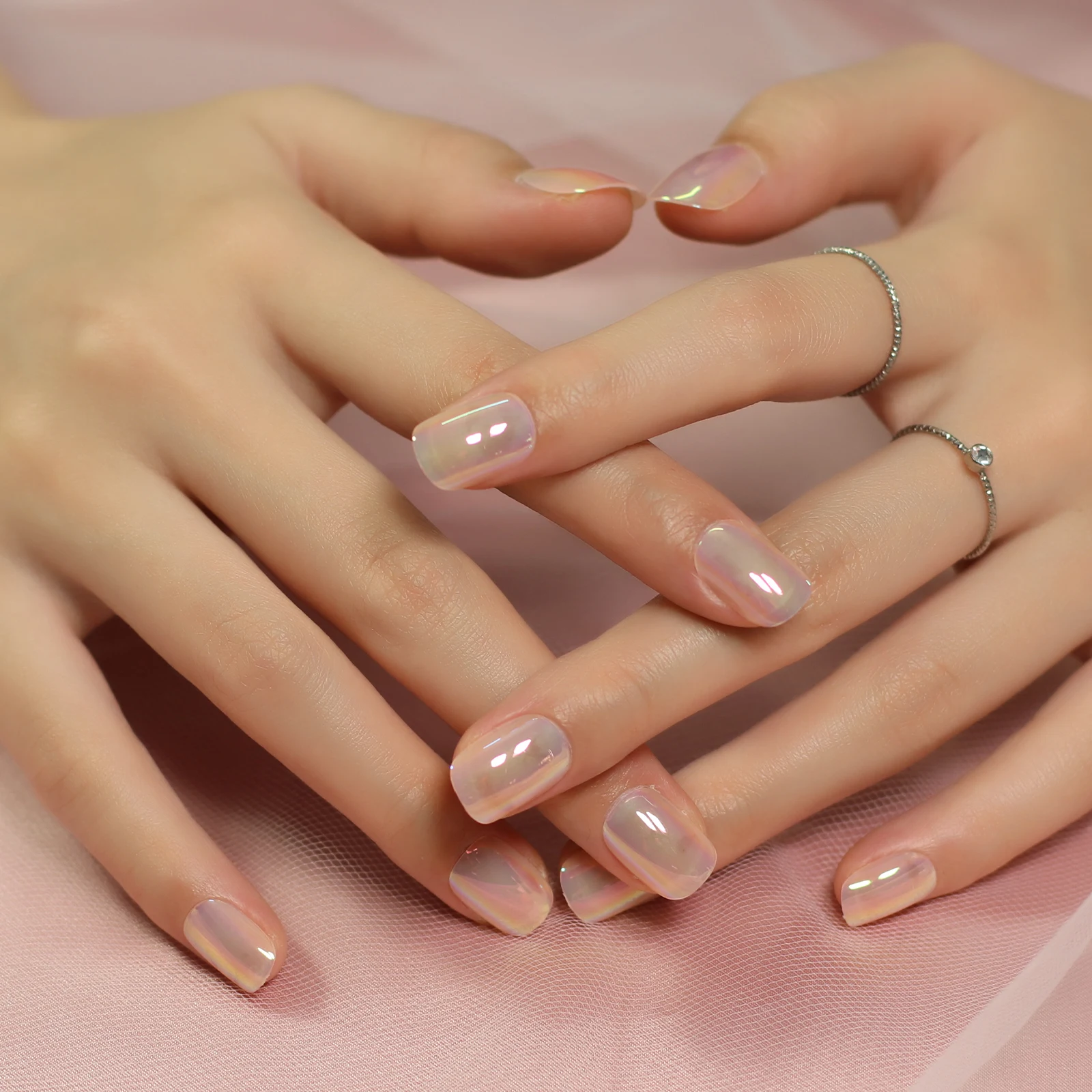 Cellophane Cover Finger голографические наклейки для ногтей Dreamy Press On Nail Art розовый цвет