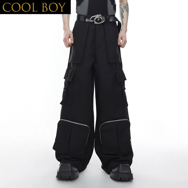 F GIRLS  Baggy Techwear Cargo Pants Men Design Punk Black Wide Leg Trousers Male Zipper Pocket Oversized Korean Loose Streetwear
