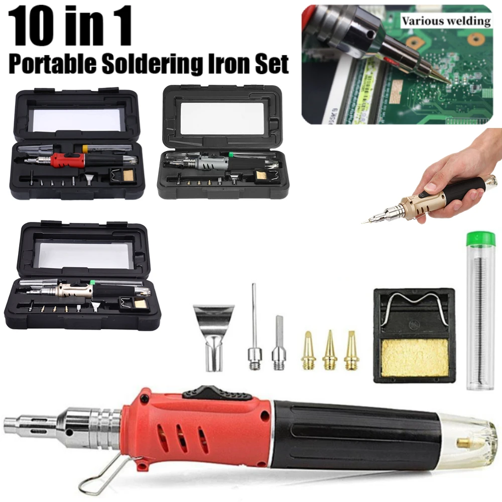 

New 10 in 1 Gas Soldering Iron with Case Set Multifunction HS-1115K Butane Lighter Spray Gun Set Portable Welding Equipment Tool