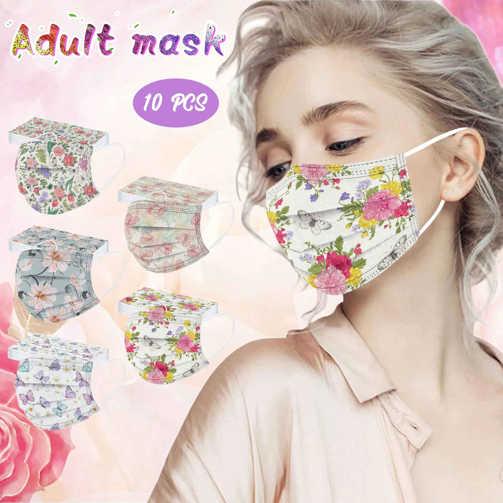 

Маска для лица с цветочным принтом для взрослых, одноразовая ультратонкая Нетканая маска унисекс с милым мультяшным принтом для мужчин и же...