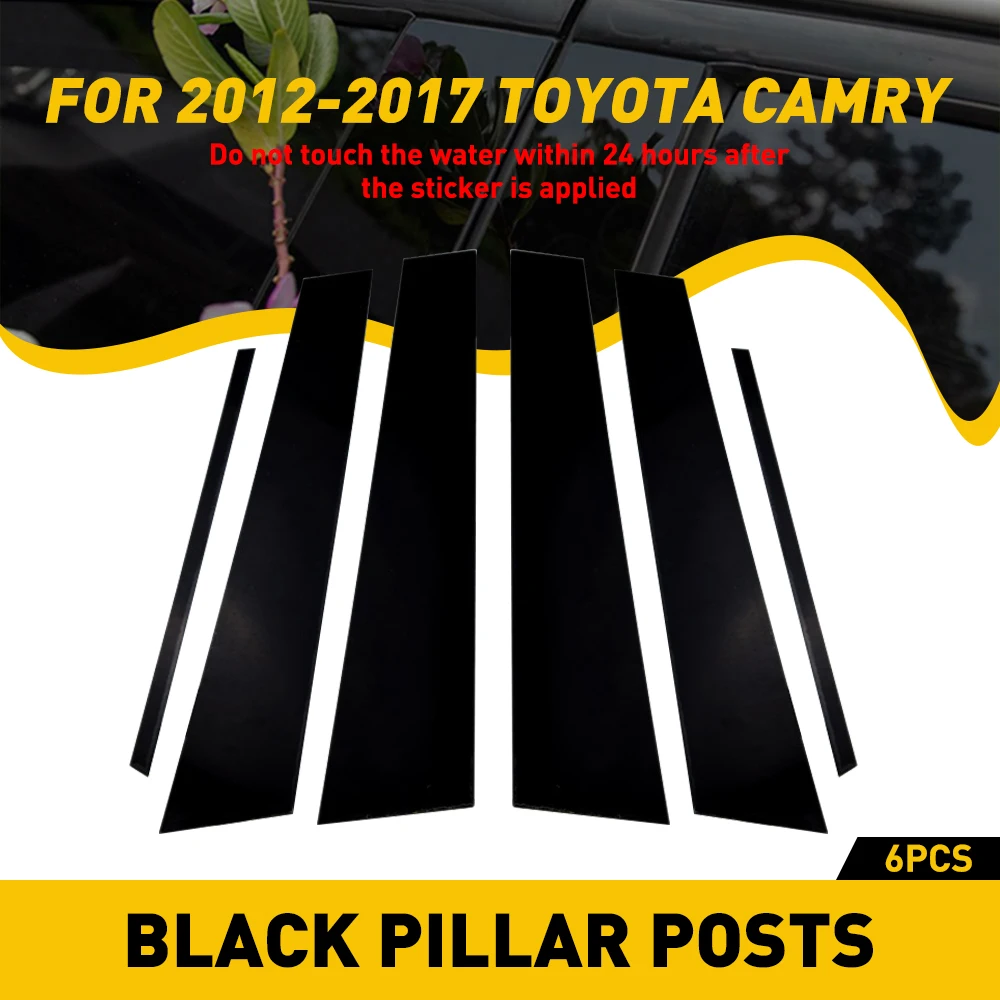 

6pcs Car Black Mirror Window Pillar Posts Set Cover Door Trim For Toyota Camry 2012 2013 2014 2015 2016 2017 Sticker Accessories