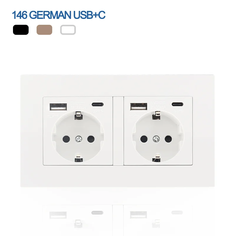 

Настенная розетка с двумя USB-портами, 16 А
