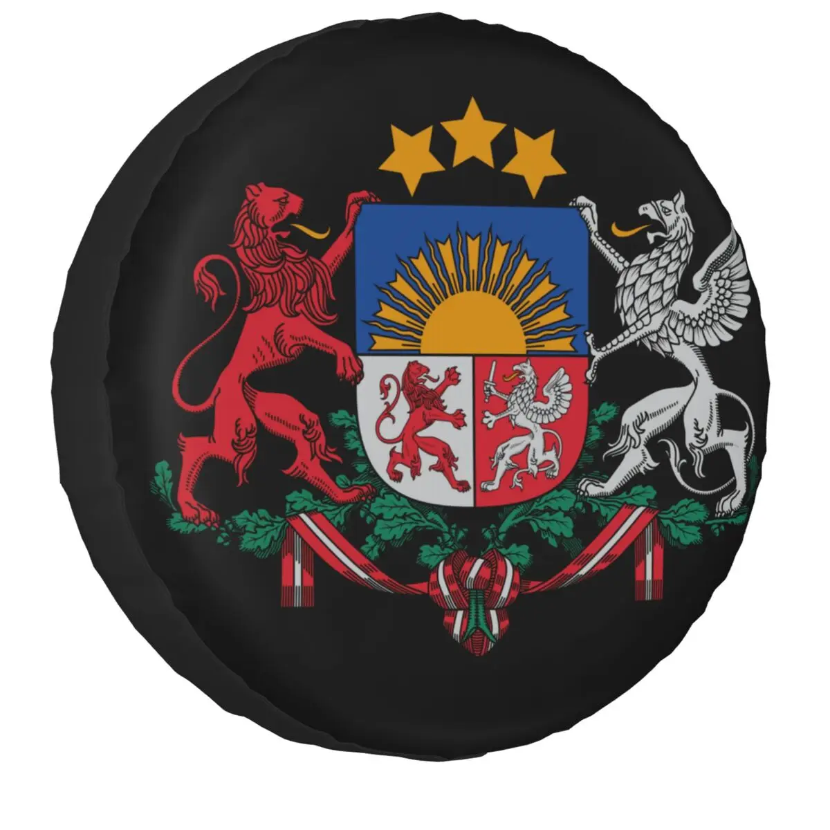 

Coat Of Arms Of Latvia Spare Tire Cover Universal for Jeep SUV RV Camper Car Wheel Protectors Accessories 14" 15" 16" 17" Inch