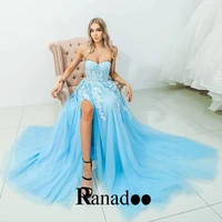 sweetheart a line slit appliques evening dresses sleeveless floor length tulle lace up robe de ball stretch made to order