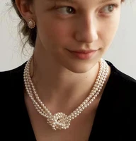 french retro multi layer imitation pearl necklace elegant sweet romantic exquisite versatile design ladies wedding party jewelry