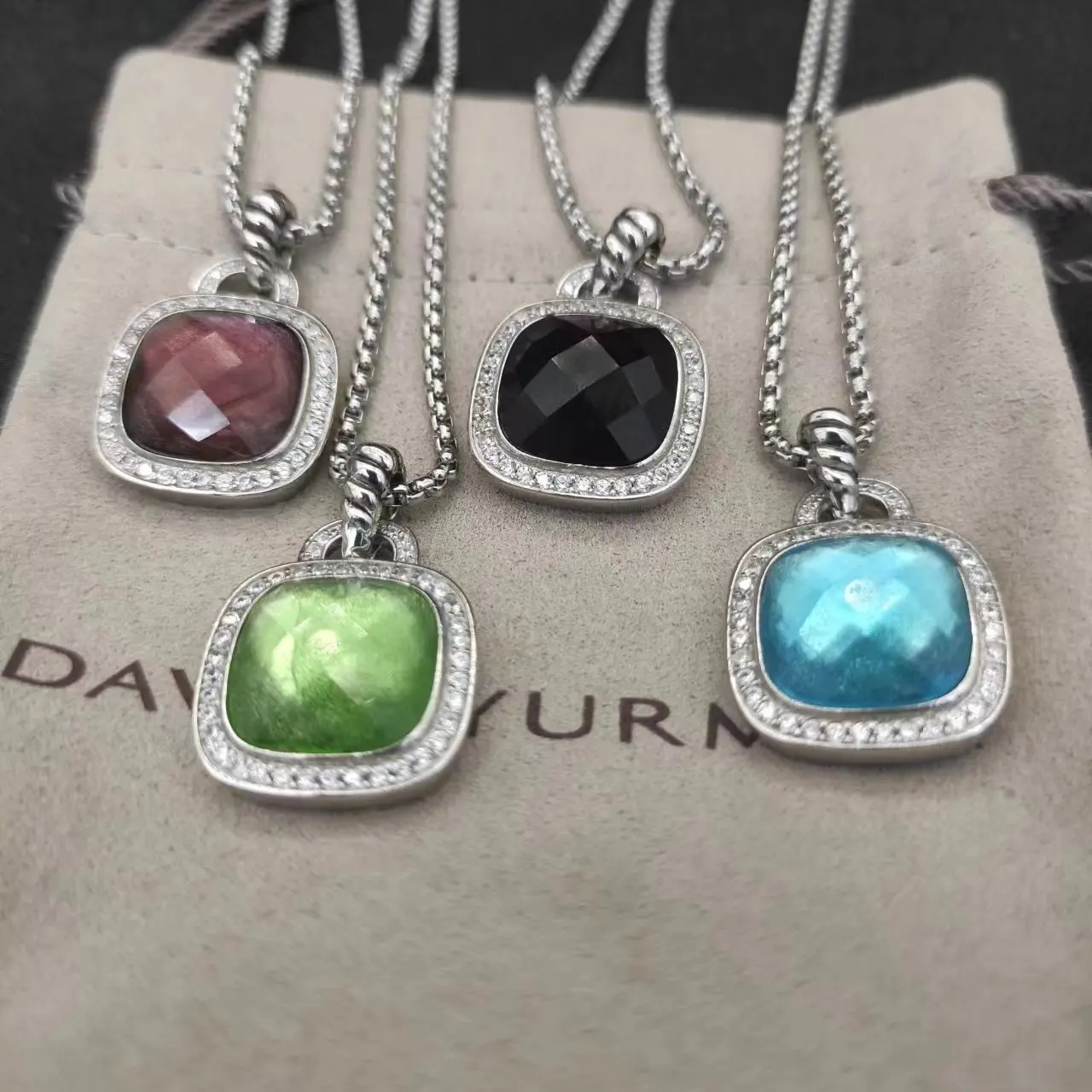 

May David Yurman High Quality Women's Square Gemstone Necklace Wholesale Gift Free Shipping