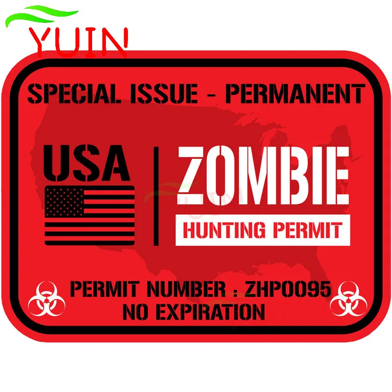 

OUTBREAK RESPONSE TEAM Lnterest USA ZOMBIE HUNTING PERMIT Car Sticker Personalized Cars Accessories PVC Waterproof Decal 10*8cm