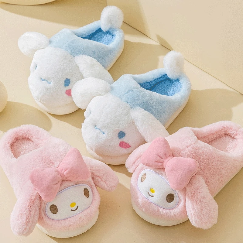 

Sanrio Kawaii Cinnamoroll My Melody Plush Women Cotton Slippers Anti-Skid Keep Warm Autumn And Winter Indoor Home Plushies Shoes