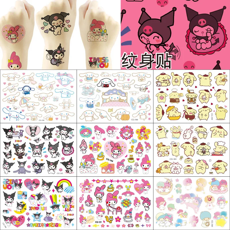 

Sanrioed Anime Kuromi Cinnamoroll Melody Children Tattoo Sticker Cartoon Temporary Tattoos Kids Arms Face Diy Body Art Girl Gift
