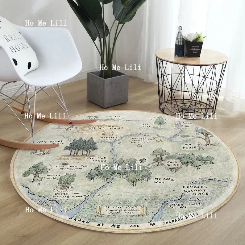 Деревянный круглый коврик Лесной нескользящий Фотофон мультяшная карта коврики