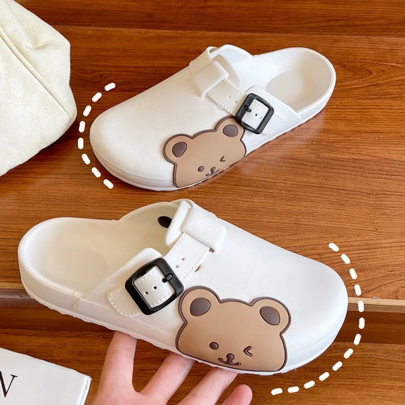 

2022 New Women Slippers Summer Cartoon Bear Sandals Cute Lovely Thick Sole Sandals Woman Peep Toe Non-slip Outdoor Mule Slides