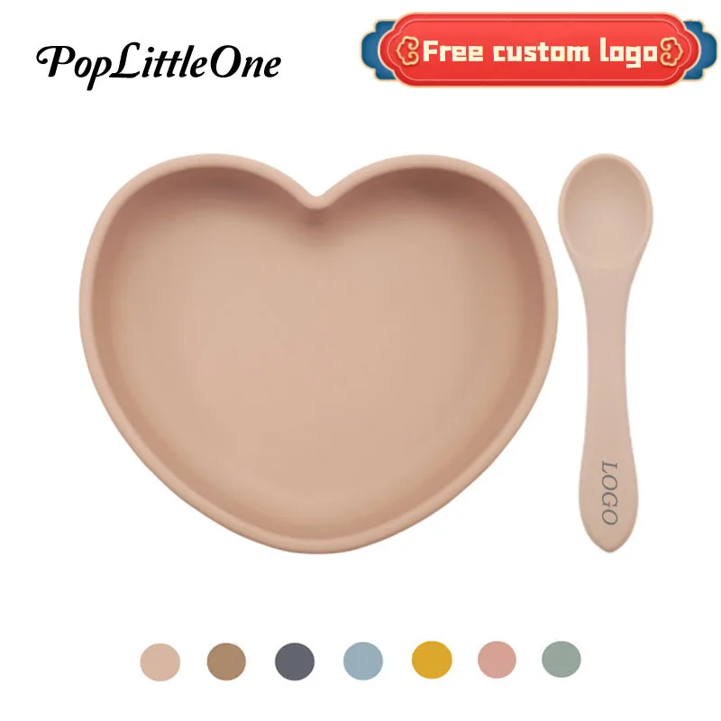 Customizable Logo 2021New Love Silicone Dinner Plate Full Silicone Spoon Set Child Feeding Bowl Baby Training Tableware BPA Free
